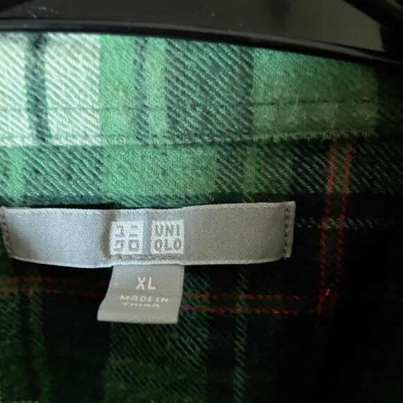 Uniqlo Mens Shirt Green White Plaid Flannel Button Down 100% Cotton XLarge - Picture 6 of 13